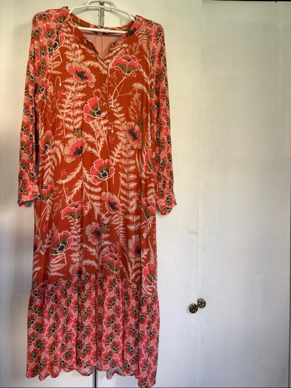 Floral Cat Print Long Sleeve Midi Dress